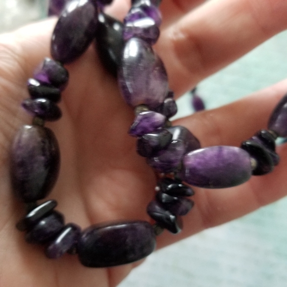 Relisted -Amethyst gemstone bead necklace purple real stone long strand silver - Picture 8 of 10